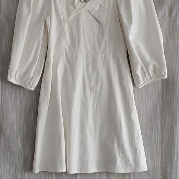 Short Fit & Flared Dress 3/4 Balloon Sleeves Peasant Milk Maid & Smocked Back - Picture 2 of 10